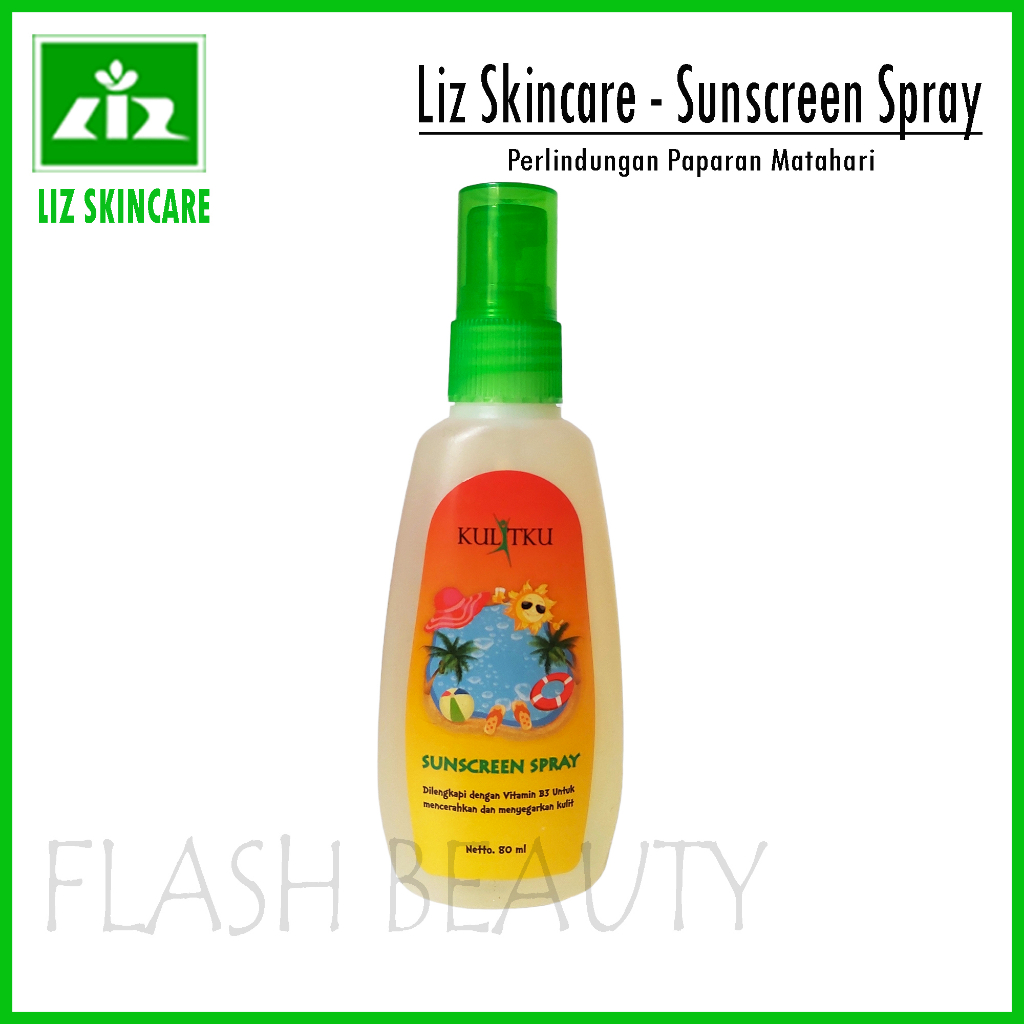 Liz Skincare Sunscren Spray 80ml  ( Dengan Vitamin B3 Filter Membantu Mencerahkan , Menyegarkan  dan Kulit terbakar Karena Sinar Matahari )