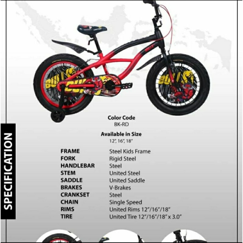 Sepeda Anak BMX 12 / 16 inch United Bulls Ban Jumbo
