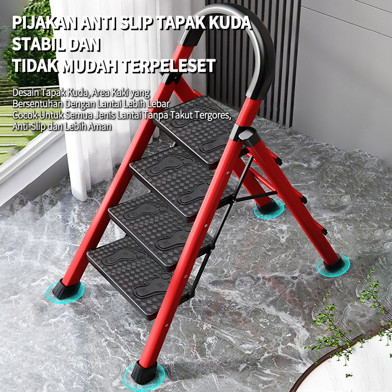 2-6 Steps Paduan Baja Karbon Tangga Langkah Kokoh Tangga Lipat Aluminium Premium untuk Rumah Tangga Bantalan beban 150KG