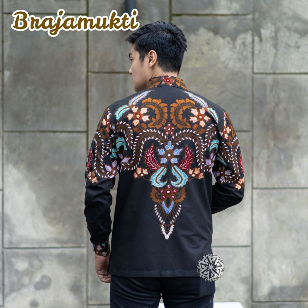 Kemeja Batik Tulis Pria Berlapis Furing Trikot Lengan Panjang Handmade motif brajamukti