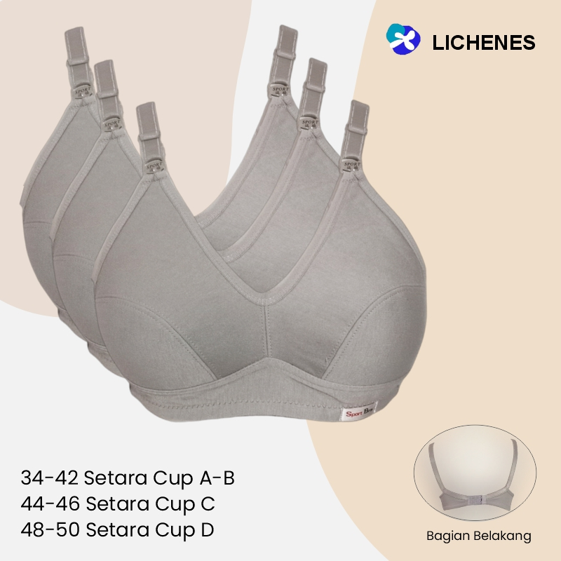 LICHENES - (3 Pcs) Bra Sport 34-50 Busa Tipis Tanpa Kawat BH DEWASA