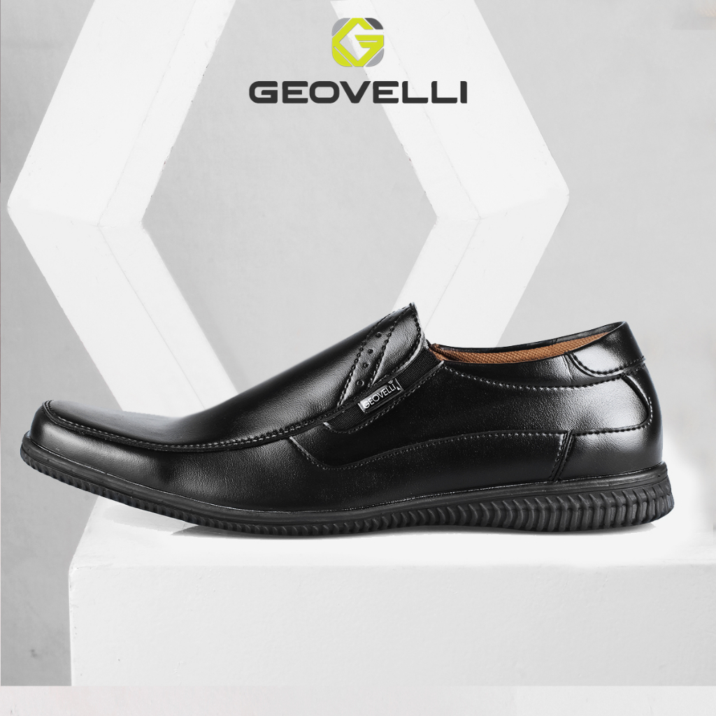 Sepatu Pantopel Kasual Pria - Sepatu Kantor Pria Geovelli Pantofel Formal Kerja Dinas Pesta Kulit Hitam