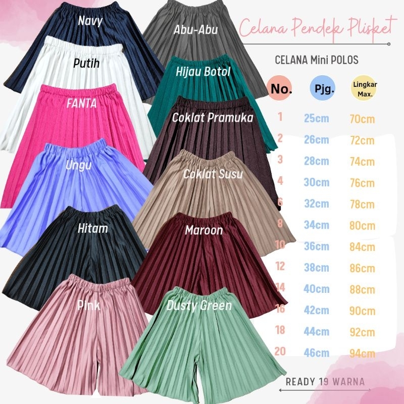 AM27 Celana Plisket Anak Pendek POLOS 1-12 tahun Pleated Pants Lengkap Warna