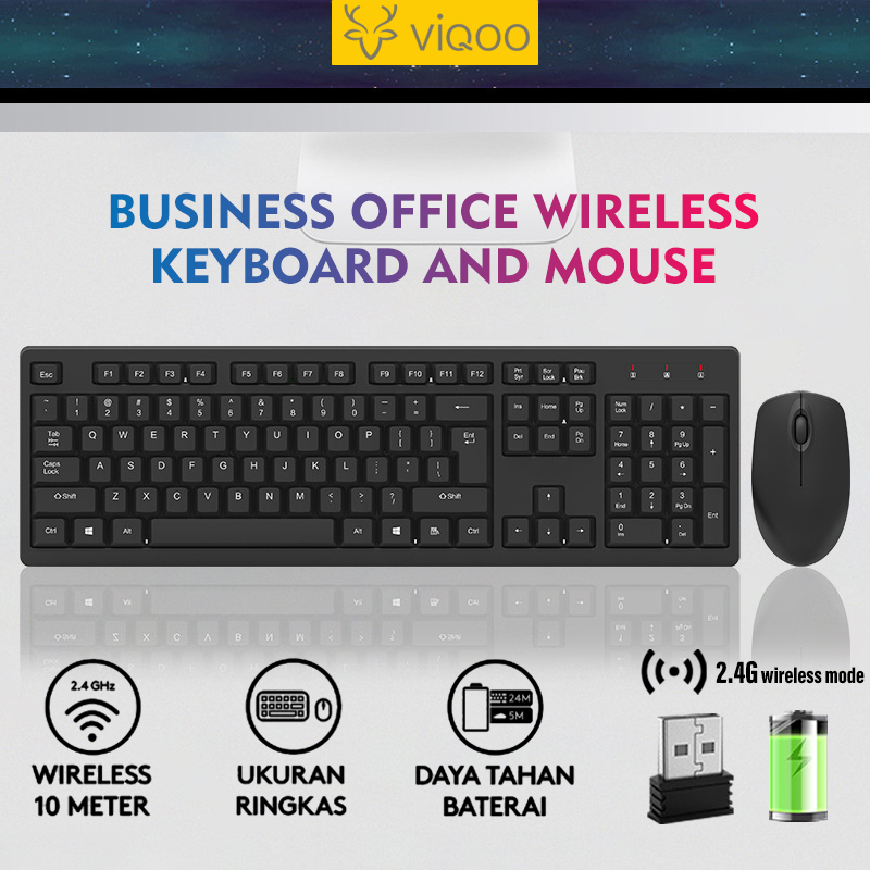 【COD】Viqoo LD950 Keyboard Wireless dan Mouse Set Bisnis/Kantor/Fashion 1600 DPI Keyboard Mouse Set Wireless - KM02