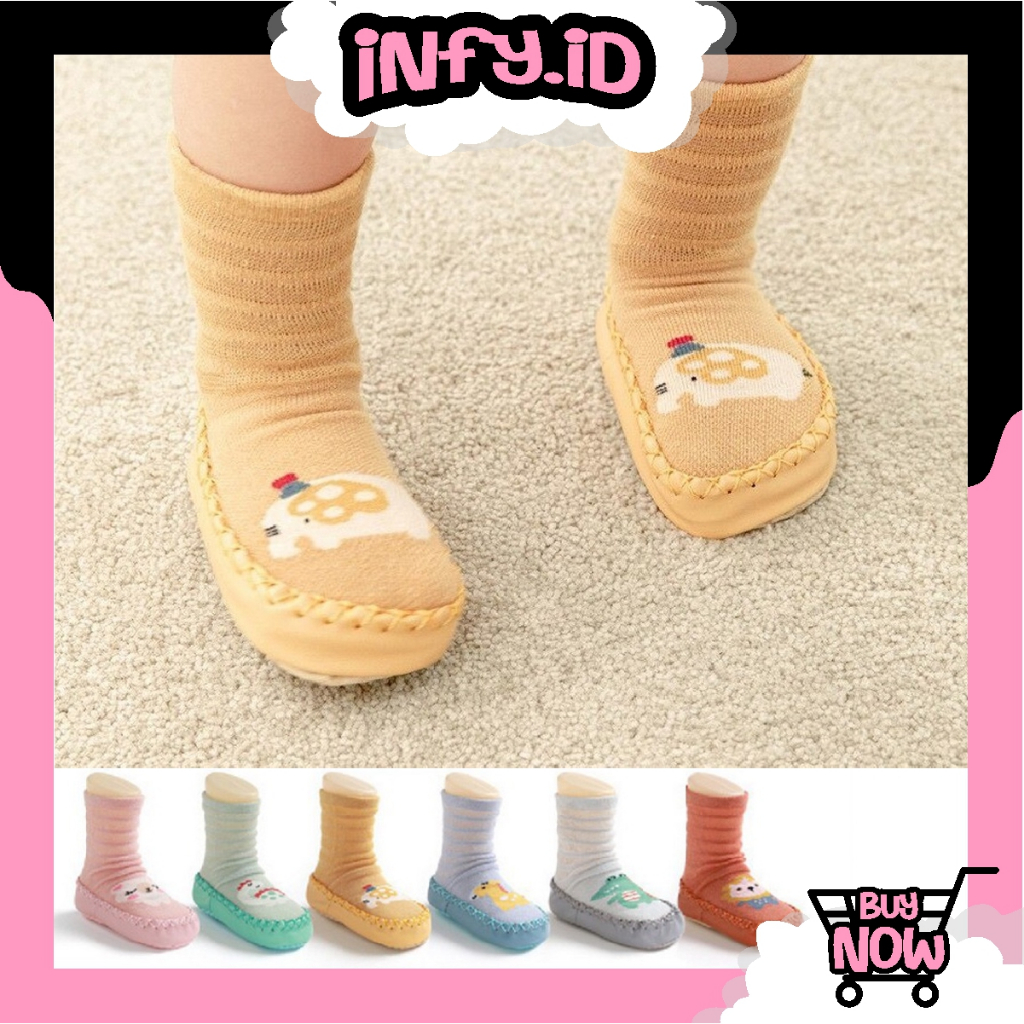 INFY - Prewalker Bayi Motif Binatang Bahan Katun Baby Socks Shoes Sepatu Bayi Kaos Kaki Lantai Dengan Anti Slip KK081