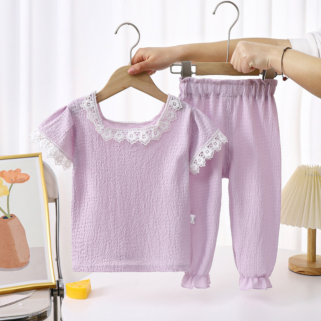 Setelan Anak Perempuan bahan katun crincle SET NU GIRL Setelan anak cewek warna pastel lengan pendek celana panjang 1 2 3 4 5 tahun