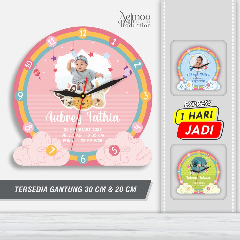 JAM DINDING UNIK BABY NEW BORN FOTO WALLCLOCK CUSTOM KELAHIRAN PHOTO HAMPERS LAHIRAN KADO BAYI LAHIR