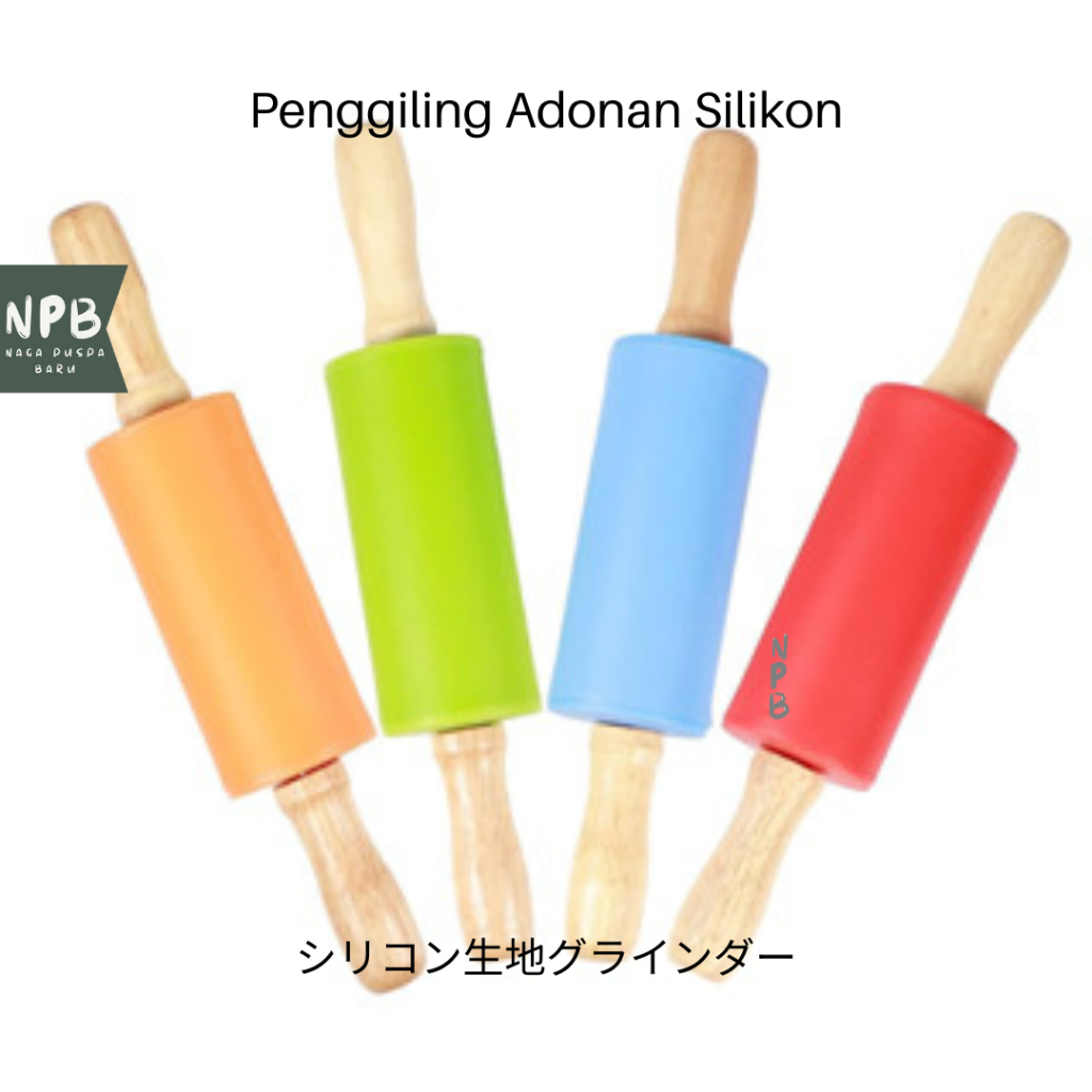 Rolling Pin Silikon Warna Gagang Kayu Penggiling Adonan Kue Pastri - Penggiling Adonan Silikon