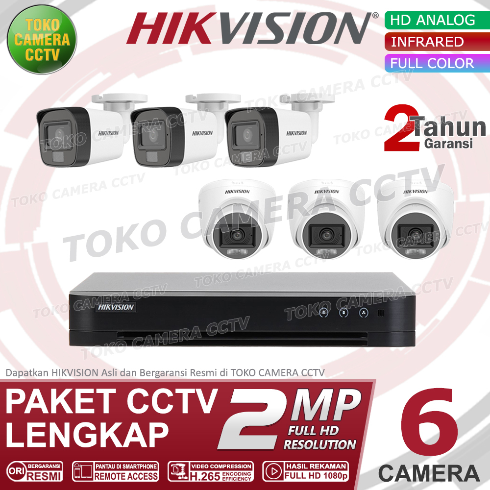 PAKET CCTV HIKVISION 2MP 8 CHANNEL 6 KAMERA