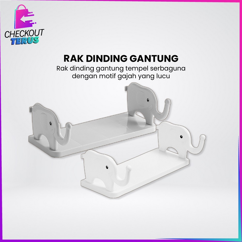 CT C864 Rak Dinding Tempel Kamar Mandi Motif Gajah Tanpa Paku Serbaguna Storage Rack Rak Dapur dengan Gantungan Multifungsi