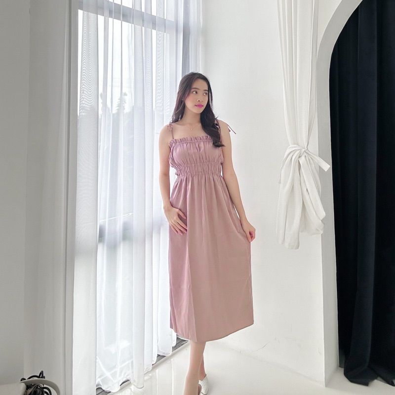 [ChoosePeriwinkle] Madeleine Dress / Korean Style Premium Satin Classic Midi Dress Lavender Lilac / 