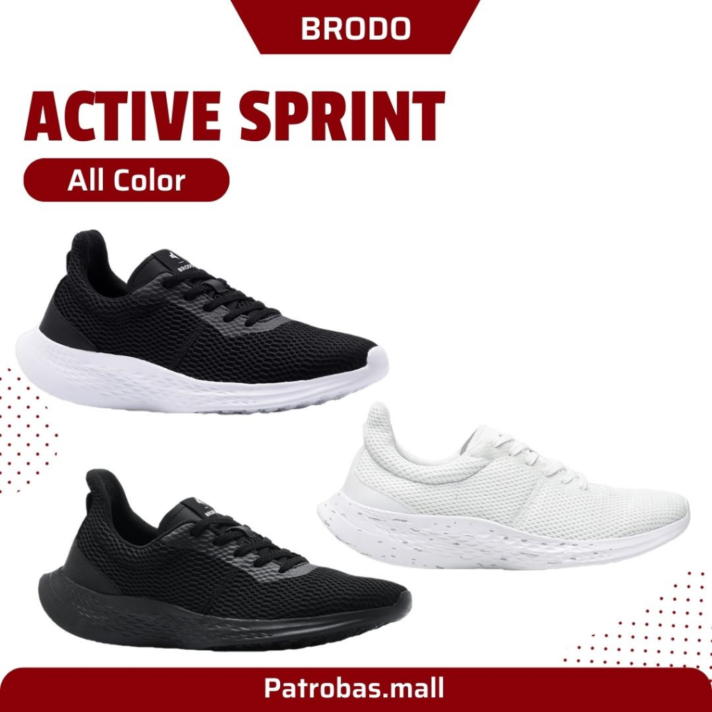 BRODO Active Sprint Black White Full Black Original Sepatu Sneakers Sport Runnig Lari Unisex