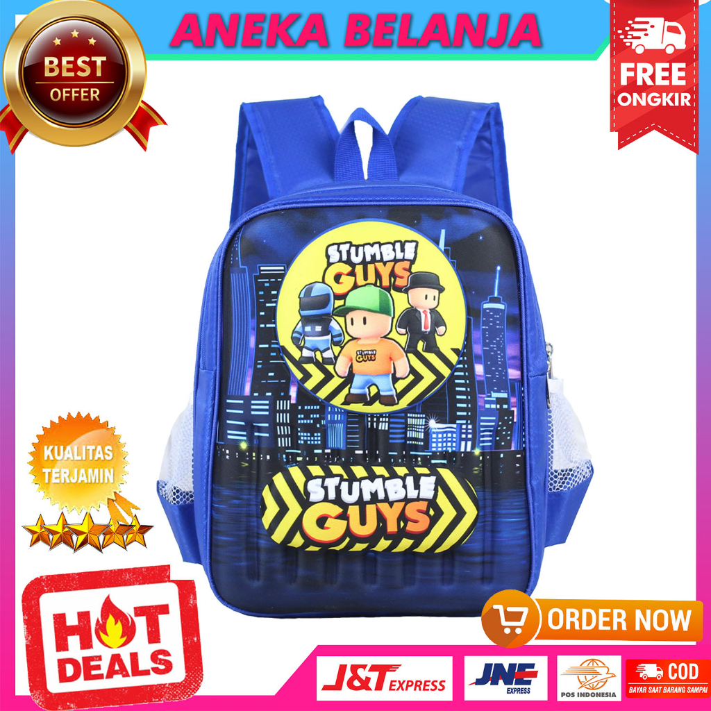 Tas Anak Cowok Sekolah Emboss 3D Motif Stumble Guys Biru Terbaru Ransel Anak Laki Laki Trendy PAUD TK SD Import Bahan Kuat Awet Bacpack Anak Ngaji LES TPQ Fashionable Murah Tas Gendong Anak Hangout Premium Berkualitas Tas Punggung Anak Kekinian Terlaris