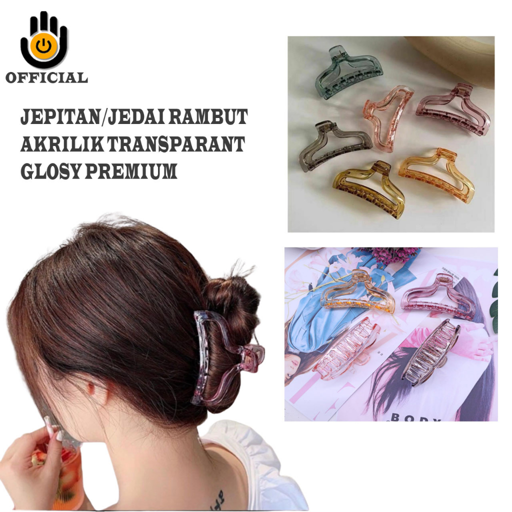 Jepit Rambut akrilik Transparan /Jedai Jepit tebal Glossy Jepit Rambut Salon Model Bolong Fashion Korea