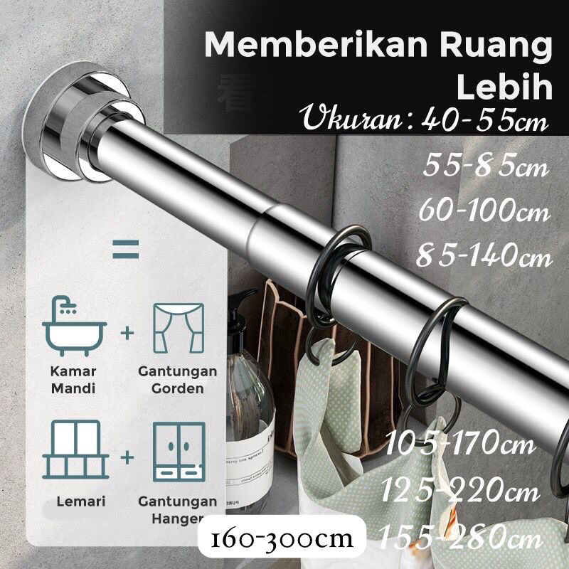 OK Jemuran baju stainless Tiang gorden fleksibel Gantungan jemuran Pakaian Tiang Tembok Tiang