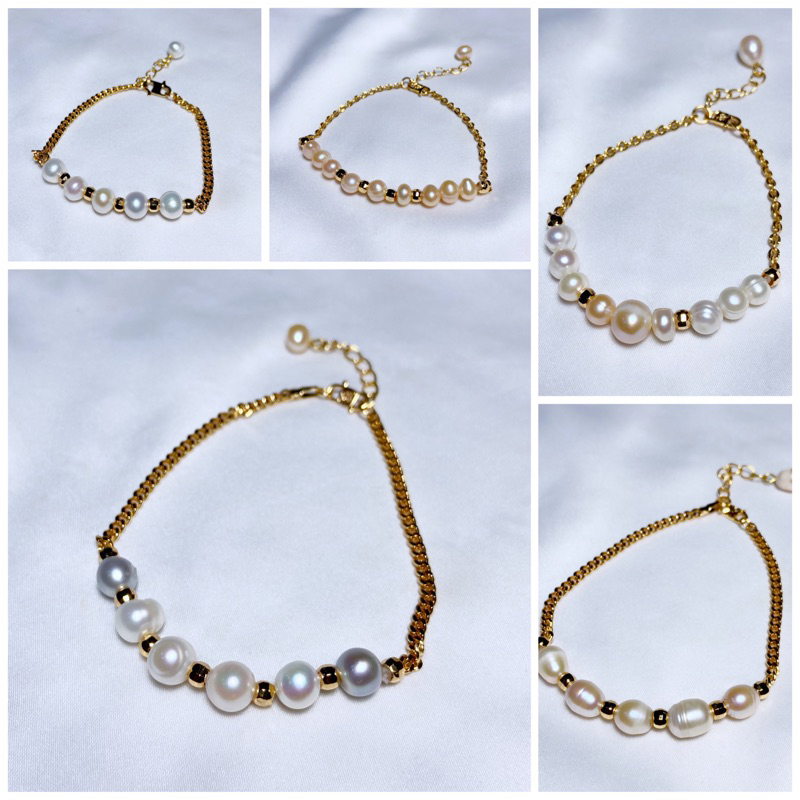 Aksesoris Perhiasan Gelang Rantai Rhodium lapis emas 18krt Mutiara Air Tawar Asli Lombok Include box