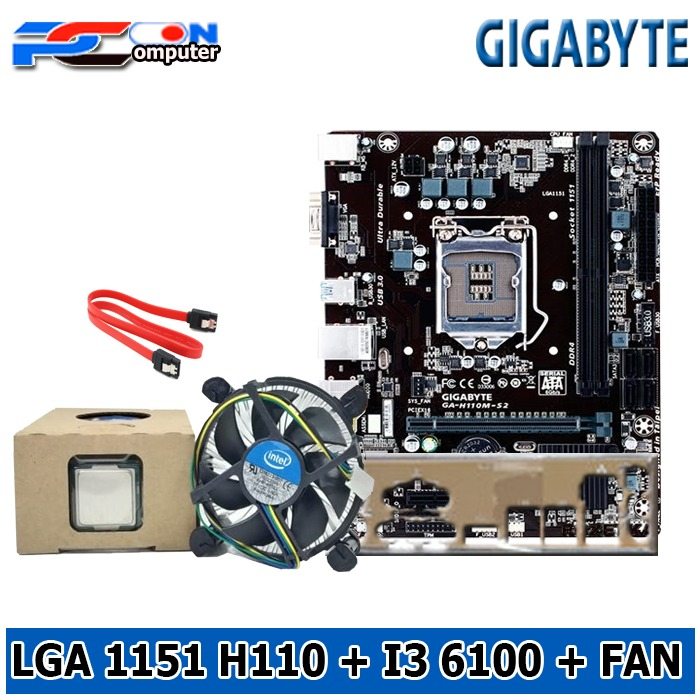 Paket Motherboard H110 LGA 1151 plus Processor i3 6100+fan