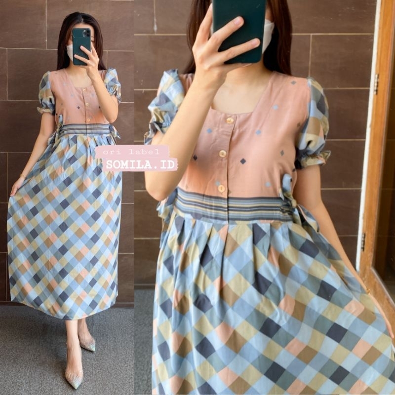 GROSIR DASTER SOMILA.ID TERBARU BUSUI CHIBI SERUT LENGAN PUFF PENDEK BATIK FRAME