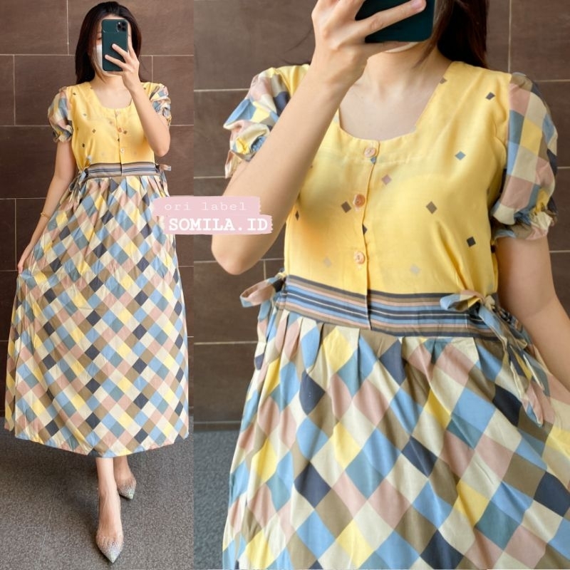 GROSIR DASTER SOMILA.ID TERBARU BUSUI CHIBI SERUT LENGAN PUFF PENDEK BATIK FRAME