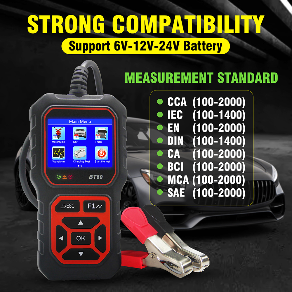 6V 12V 24V Car Battery Tester Digital Battery Analyzer Charging Cranking System Tester with 2.4 inch TFT Color Screen for Car Motorcycle Truck