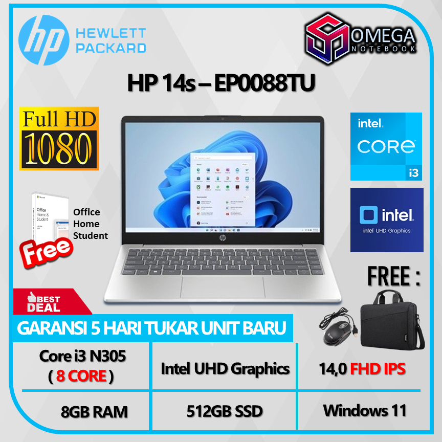 Laptop HP 14s EP0088TU / EP0089TU / EP0090TU i3 N305 8GB 512GB UHD 14,0 FHD IPS Windows 11 + OHS