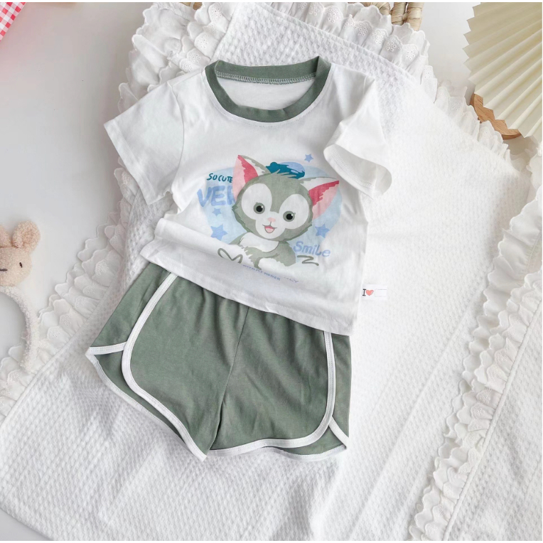 babyfit baju setelan oblong dengan celana pendek anak cewek cowok kartun korean style nyl-0628