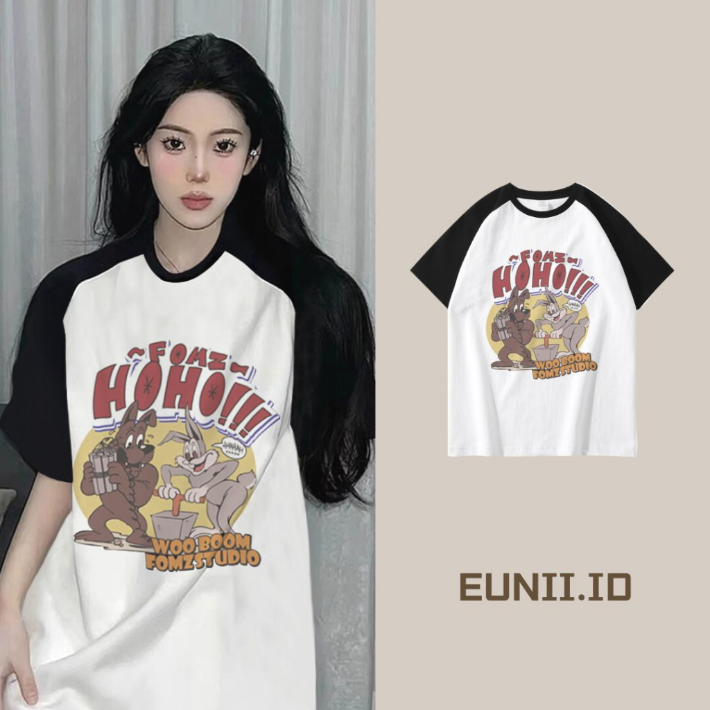 EUNII T-shirt Lengan Pendek Cartoon Rabbit Korean Style/Kaos Atasan Wanita/Baju Kaus Oversize Wanita/Kaos Wanita