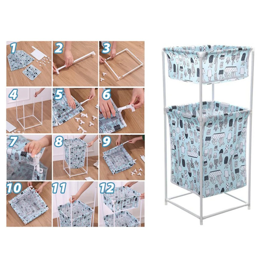 NP - Laundry Basket Double Shelf Clothes / Stand Besi Baju Kotor 2 Tingkat