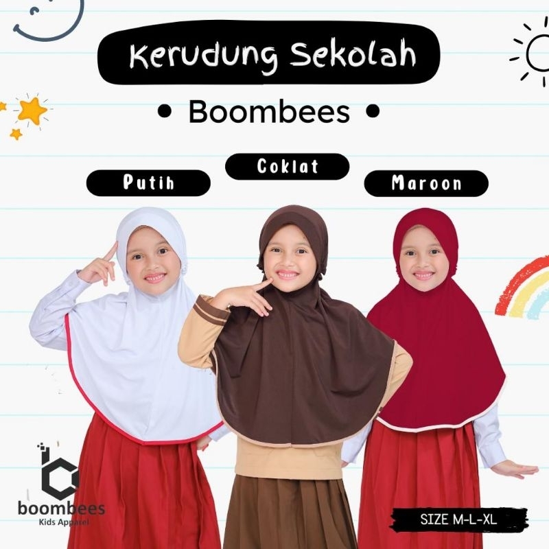 Jilbab sekolah anak SD kerudung sekolah BOOMBEES kerudung merah colat putih jilbab instan anak perem
