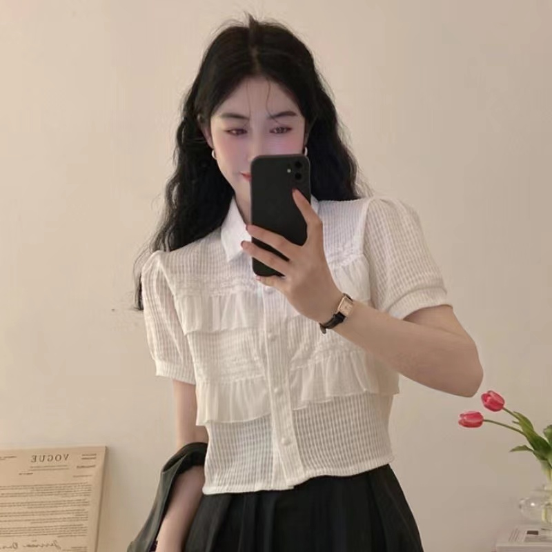 Tari Polo Blouse Knit Import - Atasan Wanita Rajut Kombinasi Renda - TM (55032)