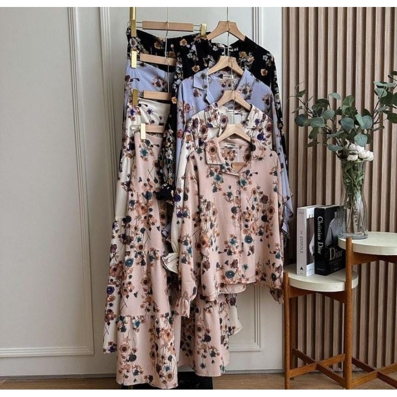 Setelan wanita motif - Baju atasan dan rok gaya vintage wanita - Baju setelan wanita casual