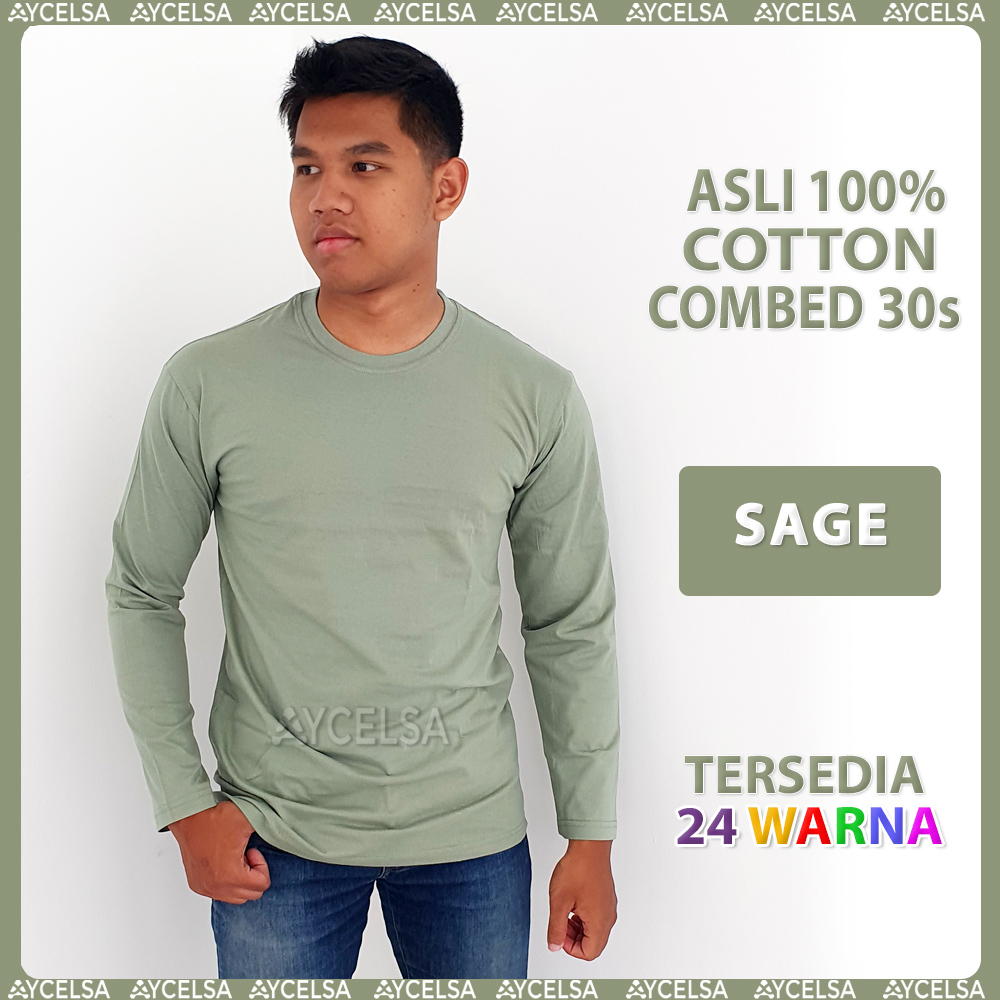 Kaos Polos Wanita Lengan Panjang Sage / Atasan Wanita Lengan Panjang Sage Green