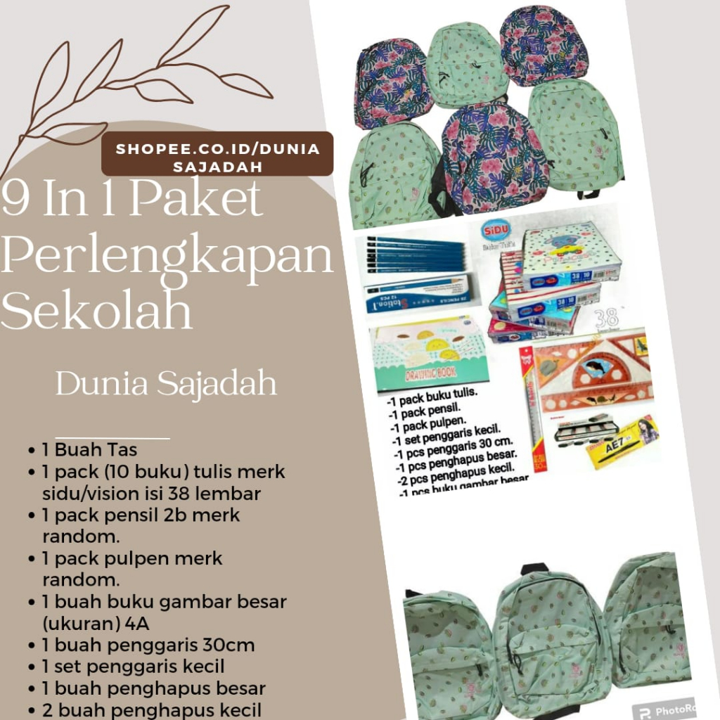 

9 In 1 PAKET PERLENGKAPAN SEKOLAH/ TAs &ALAT TULIS SEKOLAH MURAH/ 1 PAKET