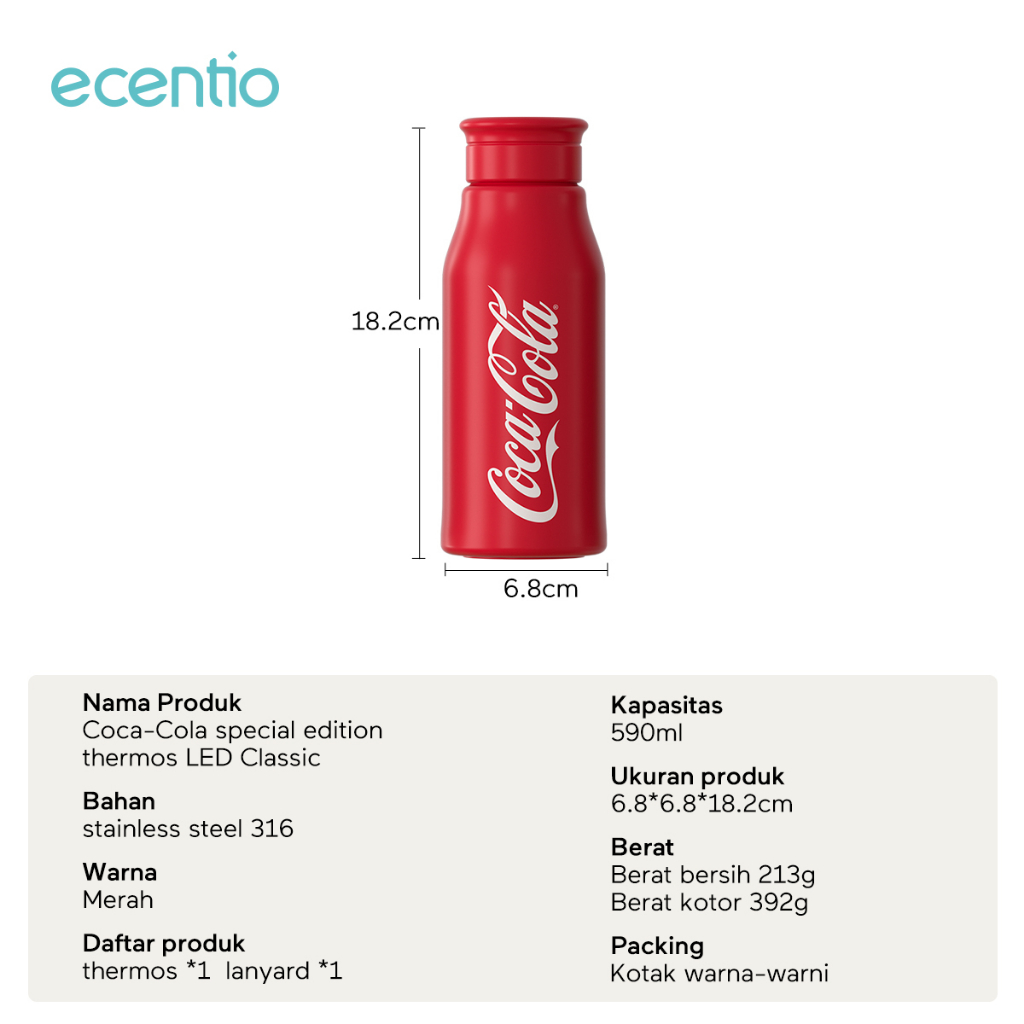 ecentio coca-cola LED Thermos 370ml Tumbler Botol Minum Stainless Steel Special Gift box