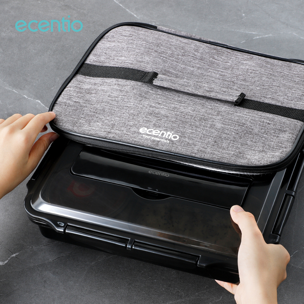 ecentio Kotak Makan set 304 Stainless Steel 4/5 Sekat Tempat Makan Tahan Suhu 1L/1.2L/Free sendok&amp;Sumpit Lunch Box