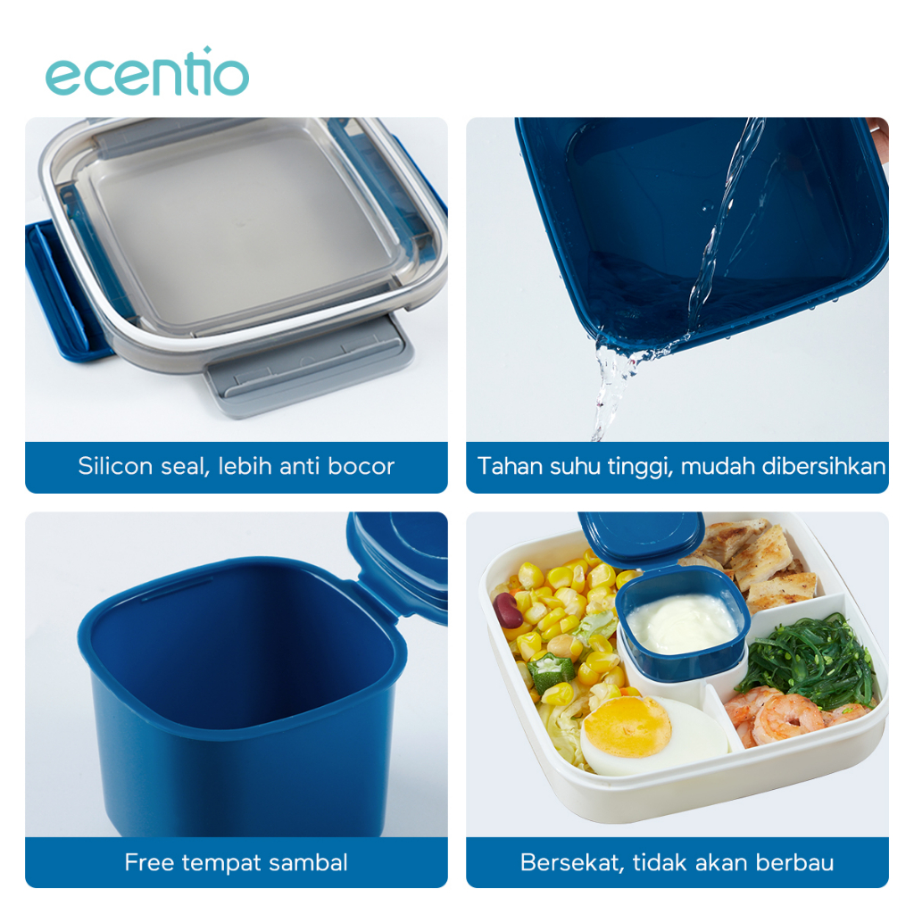 ecentio kotak bekal anti tumpah 2 susun 1100ml portable salad sauce buah/tempat makan Tahan Panas microwavable/lunch box BPA Free/free sendok