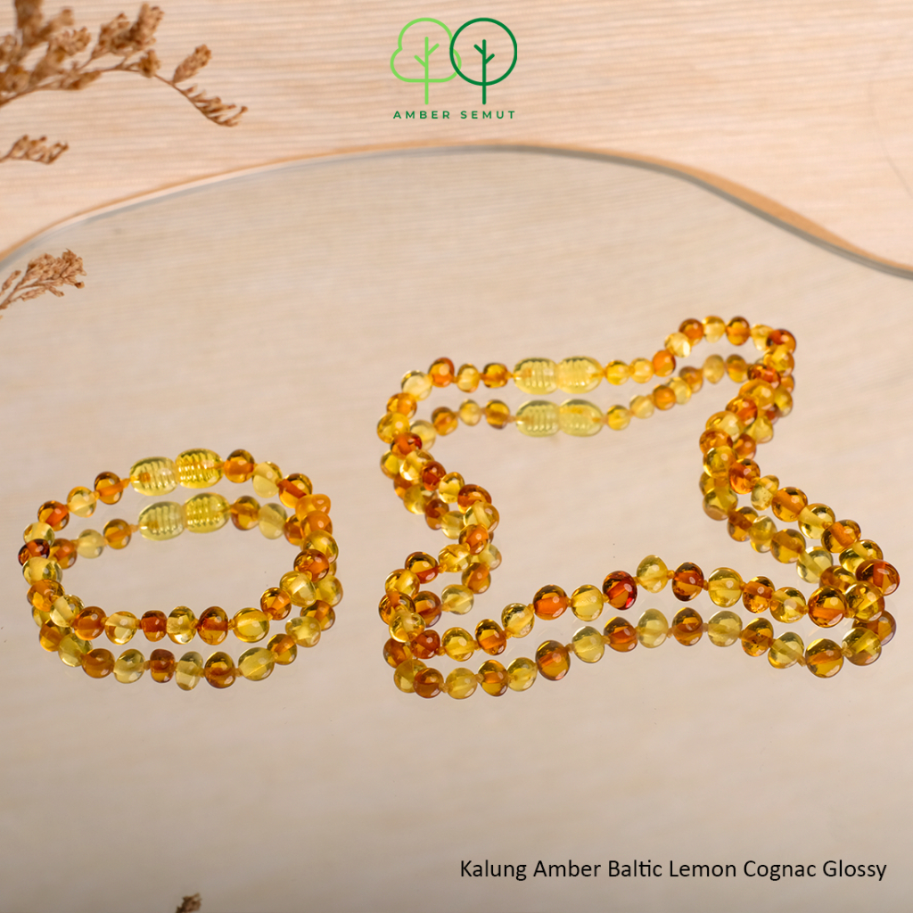 PROMO FREE GELANG - Kalung Gelang Amber Baltic Bayi, Balita dan Anak Lemon Cognac Glossy [New Born - Junior]