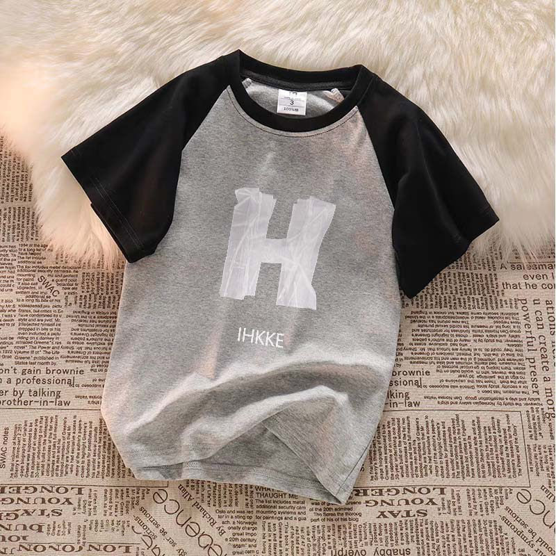 Raglan T Shirt Letter H Kaos Retro Oversize Wanita Atasan Korean Ootd Kaos Wanita Lengan Pendek