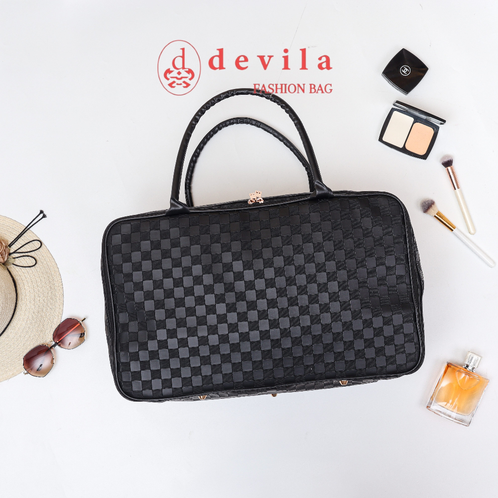 DVLA LUXURY BLACK BOXES WATERPROOF TRAVEL BAG JUMBO SIZE - Tas Koper Waterproof Ukuran Besar Motif Kotak Mewah Murah