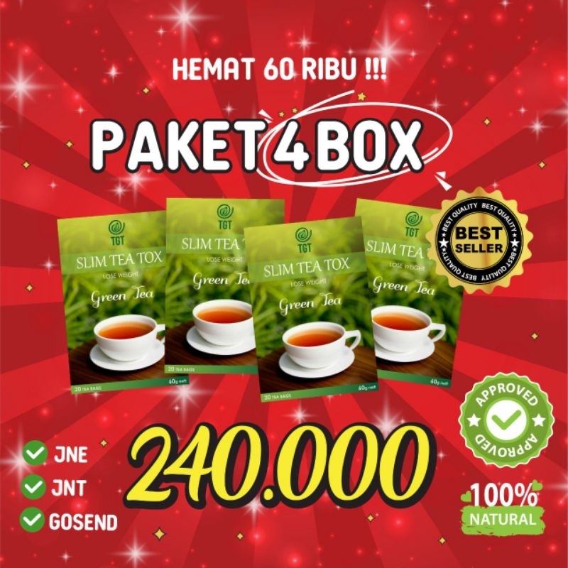 PAKET PROMO BEST SELLER TGT SLIM TEA 4 BOX PELANGSING NATURAL HERBAL (4OR)