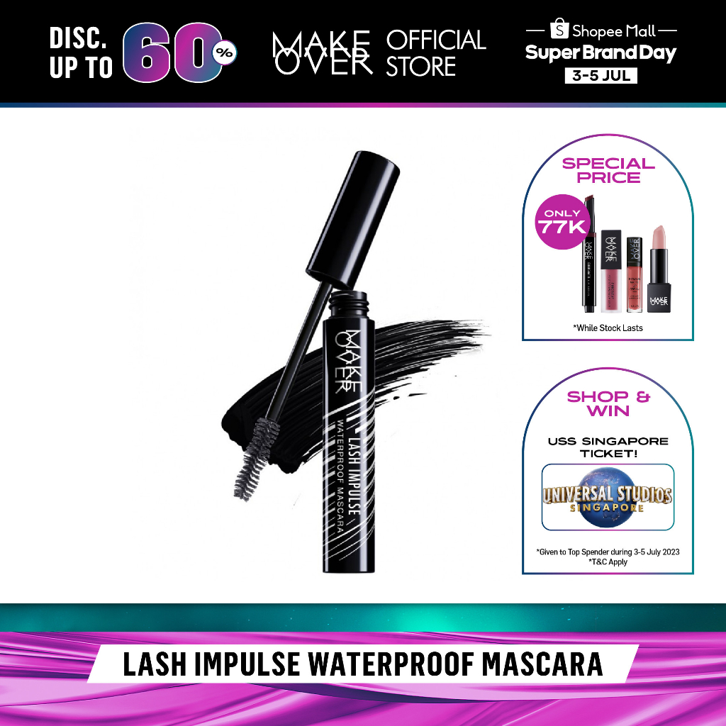 MAKE OVER Lash Impulse Mascara - Maskara waterproof volume efek panjang tidak clumpy smudgeproof tahan lama seharian mudah dibersihkan