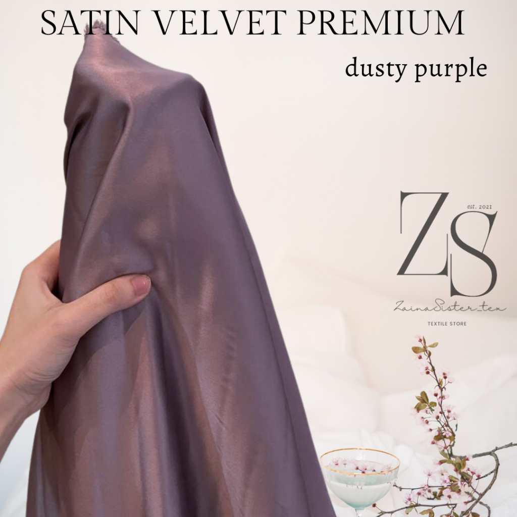 Bahan Kain Satin Velvet Premium Meteran Warna  Ungu Taro Dusty Purple