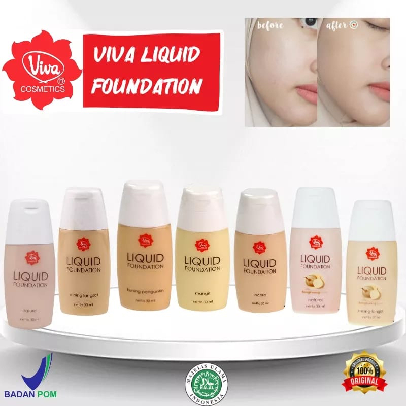 `ღ´ PHINKL `ღ´ 【v】【i】【v】【a】 Viva foundation cair liquid with bengkuang alas bedak lembut hasil  natural ringan sehari hari