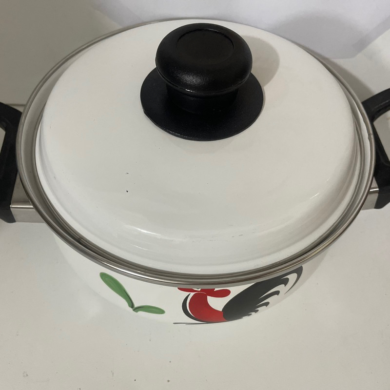 Panci Kukuruyuk Seri Dutch Oven Pot Sup Masak Handle Anti Panas Enamel Alat Masak MPASI Bayi Pot Sup Kaldu Cat Enamel