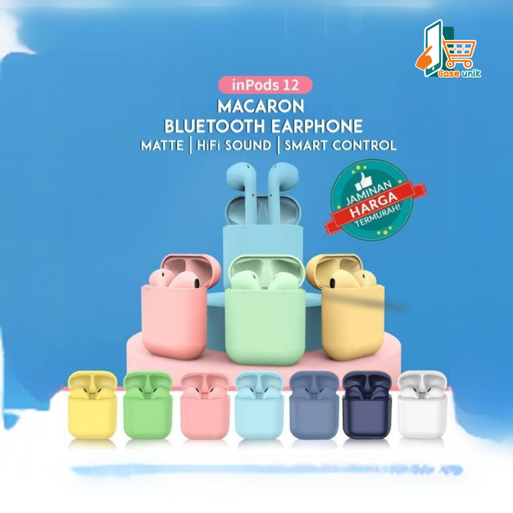 ￼HEADSET HANDSFREE EARPHONE BLUETOOTH WIRELLES Inpods 12 Macaron Headset Bluetooth Warna Macaron Wireless Inpods i12 CS6110