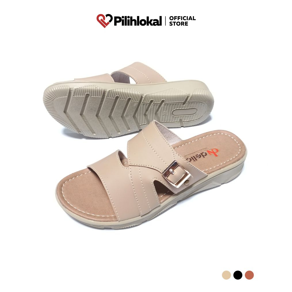 Pilihlokal - Amyra Sandal Wedges Wanita Dewasa Pesta Kondangan Kokop Cantik Terbaru 2023 Hak Tinggi 3 CM Murah - Sendal Kulit Slide Perempuan Remaja Kekinian Model Selop Gesper - Sepatu Sandal Slop Flip Flop Cewek Ibu Ibu Casual Lebaran Termurah Anti Slip