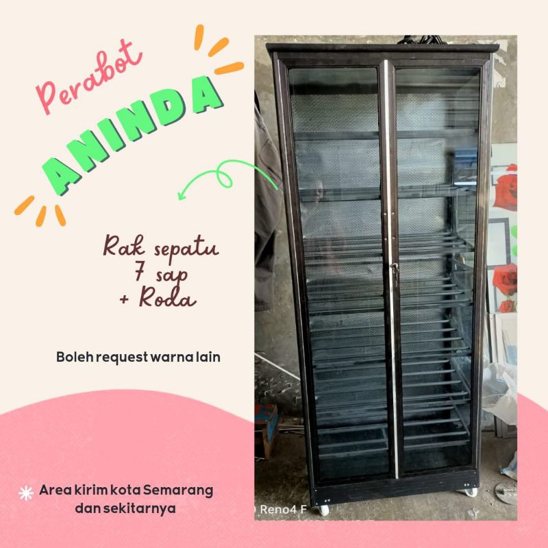 RAK SEPATU ALUMUNIUM KACA 7 SAP RODA (SEMARANG DAN SEKITARNYA)