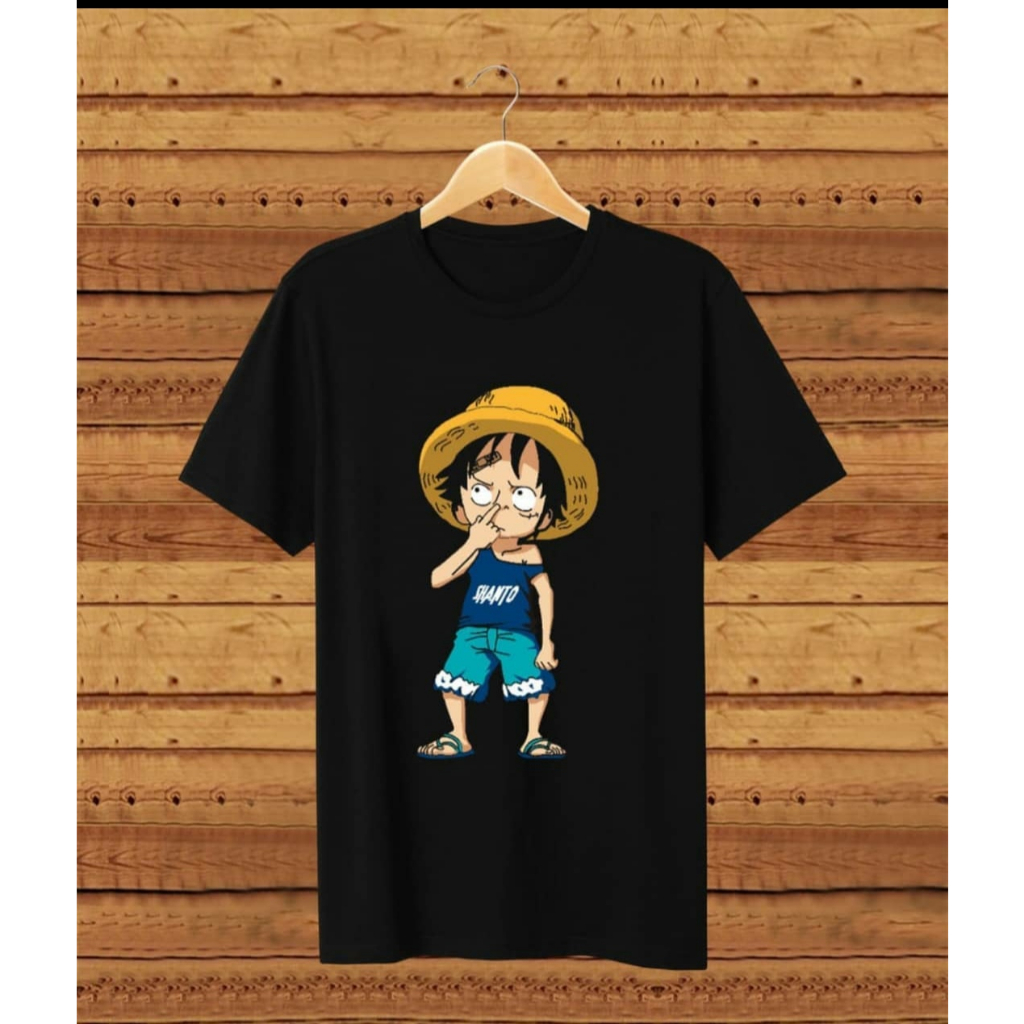 Baju Kaos T-shirt Distro Terbaru / Kaos One Piece Luffy Upil Hitam / Kaos Kekinian / Kaos Anime / Ka
