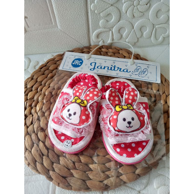 [0-2 tahun] SANDAL PREWALKER KOKOP SELOP ANAK PEREMPUAN MOTIF POLKADOT BONEKA KELINCI / SANDAL PREWALKER BABY GIRL KARAKTER BONEKA KELINCI RABBIT / SEPATU SANDAL BAYI KOKOP POLKADOT