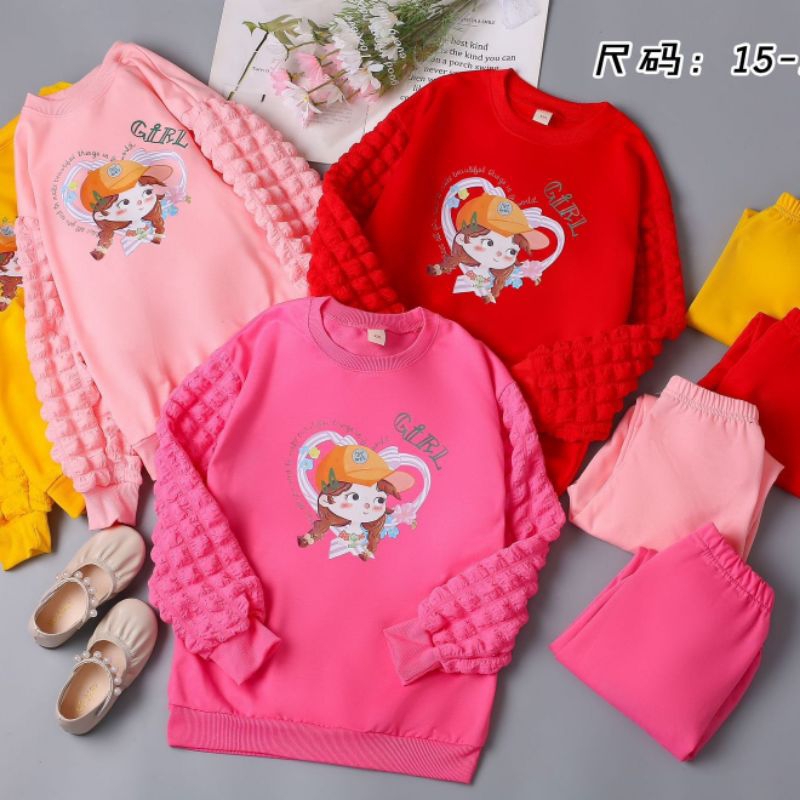 [4-9 tahun] SETELAN SWEATER IMPORT ANAK CEWEK 4-9 TAHUN SETELAN SWEATER LENGAN JAGUNG CELANA JOGGER / SETELAN SWEATER JOGGER ANAK PEREMPUAN IMPORT 4 5 6 7 8 9 TAHUN CELANA JOGGER PANTS SWEATER LENGAN JAGUNG